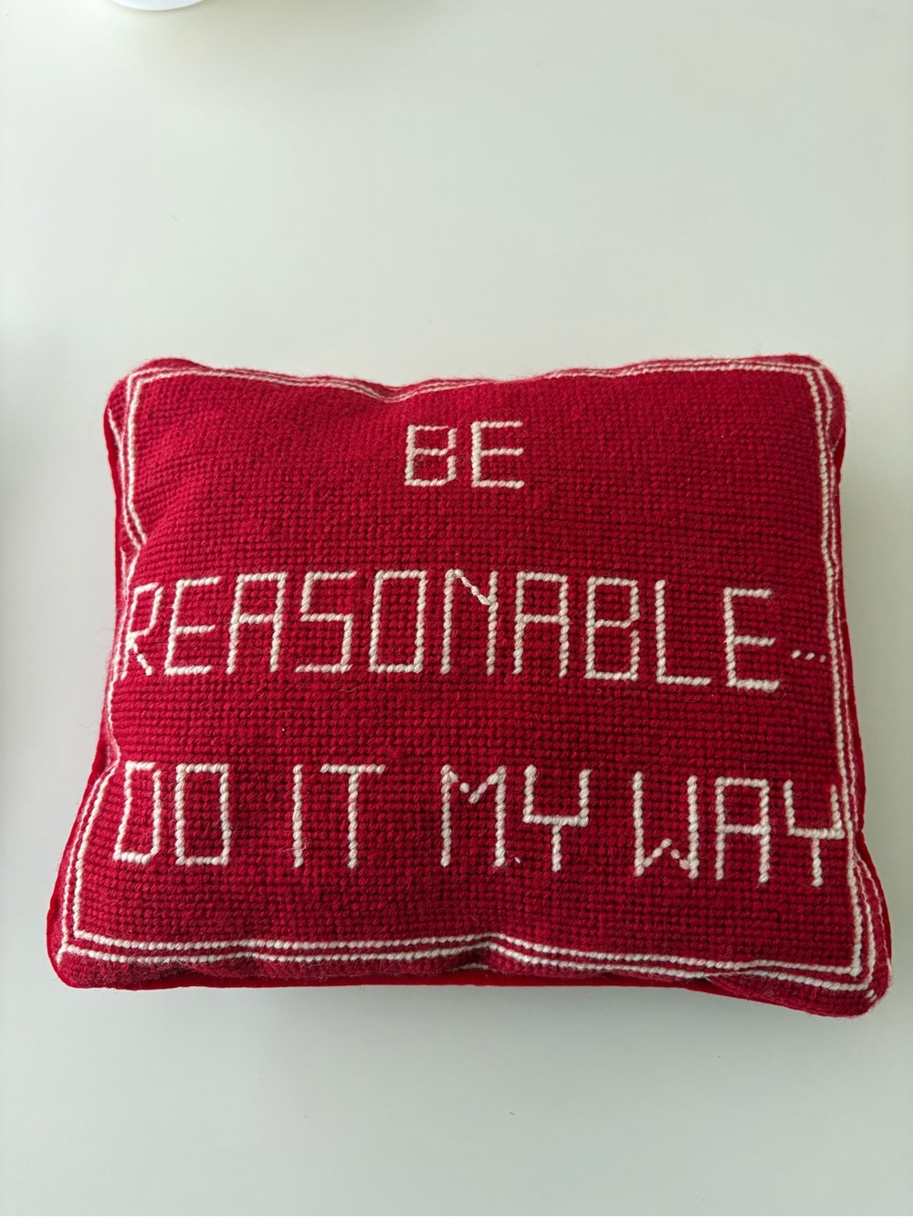 Two’s Company needlepoint accent pillow with phrase